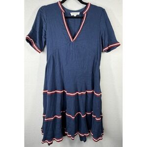 Aspiga‎ Dress Womens Extra Small Blue Organic Cotton Red White Trim Boho Summer